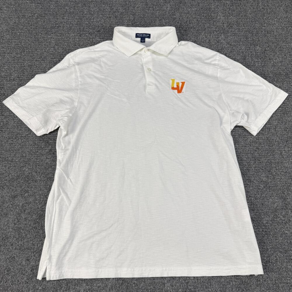 Peter Millar Polo Shirt Mens Large White Crown Crafted LV Aviators Logo Golf